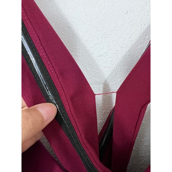 Dessy Collection Vivian Diamond Burgundy Formal Gown Size 18 Off Shoulder Slit - Picture 8 of 12